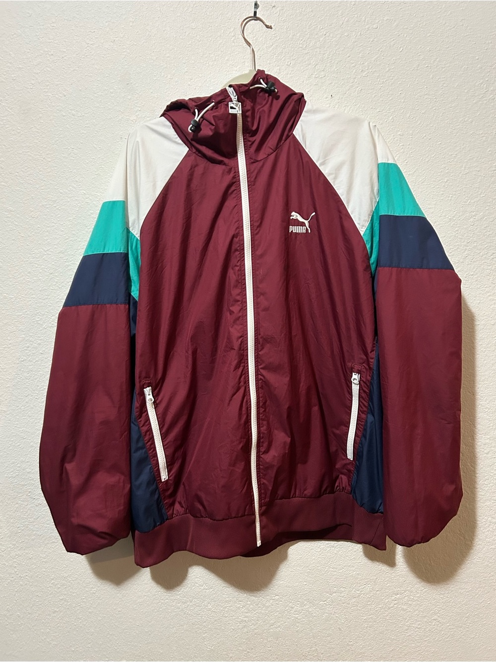 Puma Maroon Colorblock Windbreaker Jacket XXL Track Jacket '90 vintage